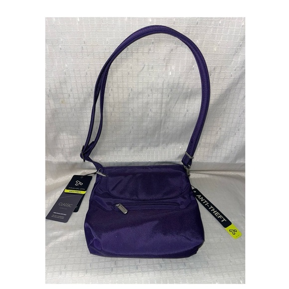 Travelon Anti-Theft RFID Purple Crossbody Bag With Locking Compartments - Picture 1 of 12